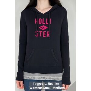 Y2K Hollister Womens Hoodie Pink Logo Pullover Preppy Grunge Spellout